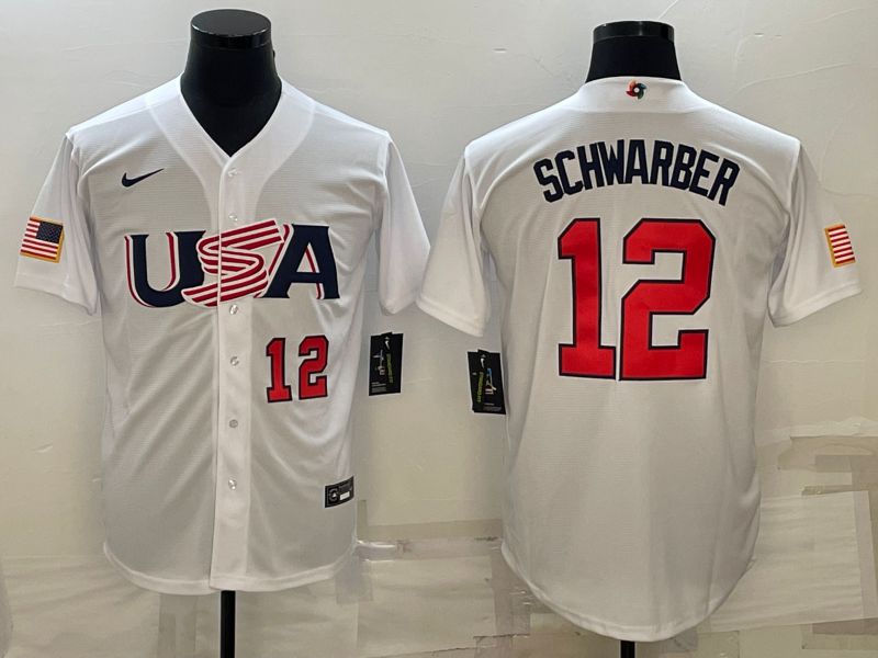 Men 2023 World Cub USA #12 Schwarber White Nike MLB Jersey4->more jerseys->MLB Jersey